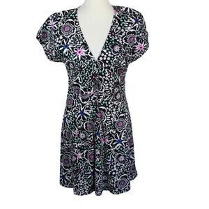 Marine Layer Camila Mini Dress Size Small Black Floral Hemp Blend Coastal